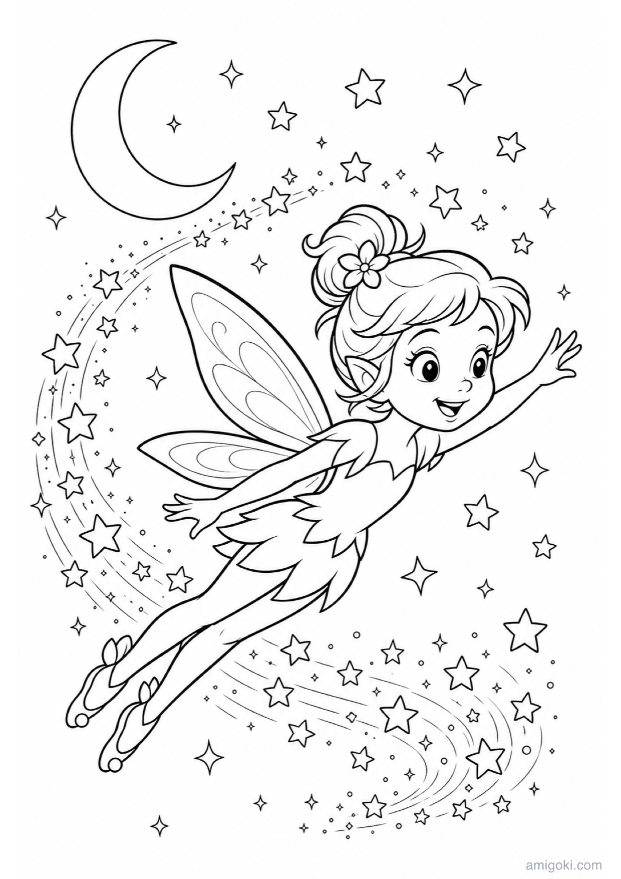 Flying Fairy Coloring Page to Print Free