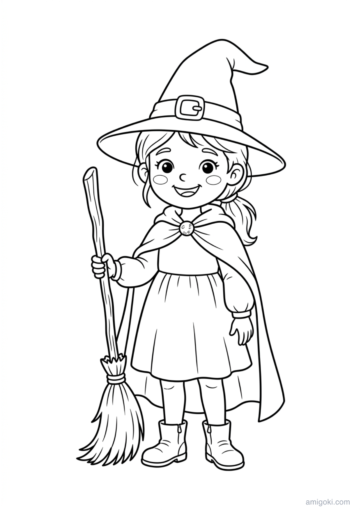 Halloween Witch Coloring Page to Print Free
