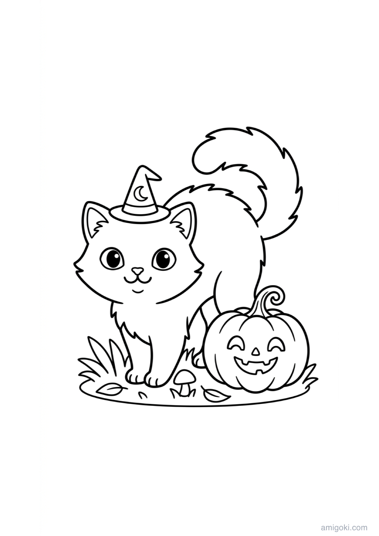 Halloween Black Cat Coloring Page to Print Free
