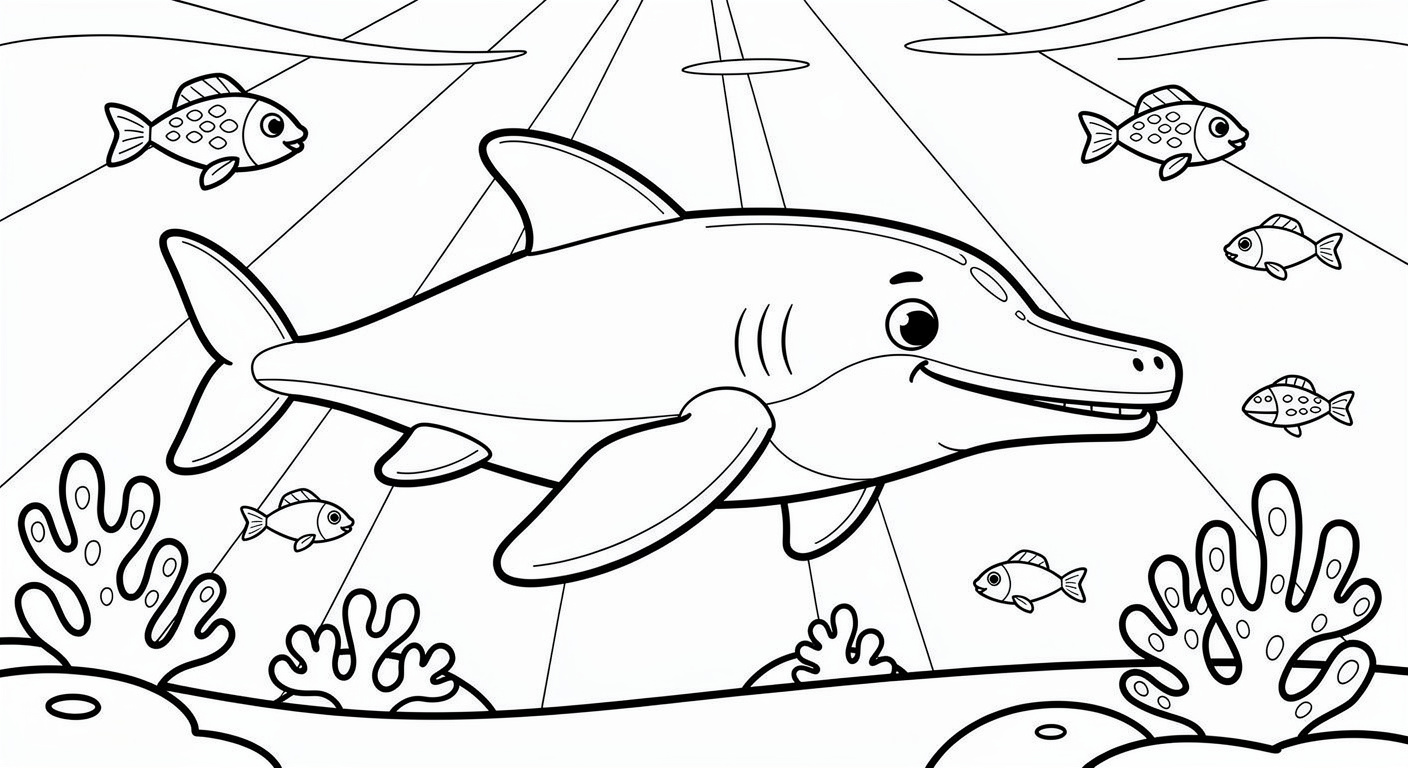 Ichthyosaur coloring page swimming in ocean waves, free printable dinosaur activity for kids