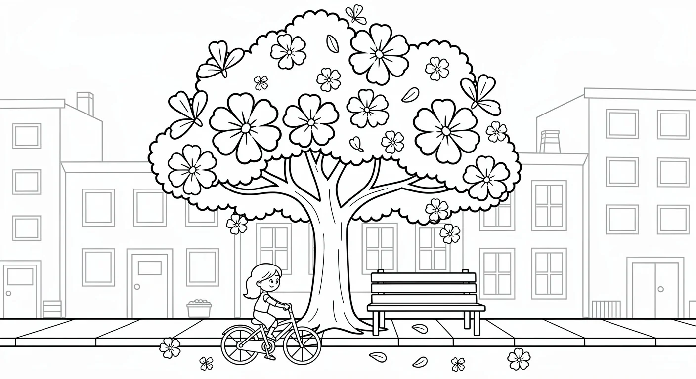 Desenho de Jacarandá na avenida para Colorir