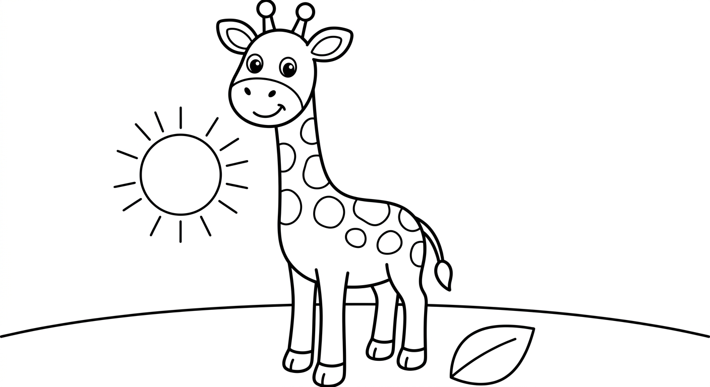Dessin de girafe à colorier gratuit, imprimable en PDF pour enfants de 2 à 5 ans de la jungle