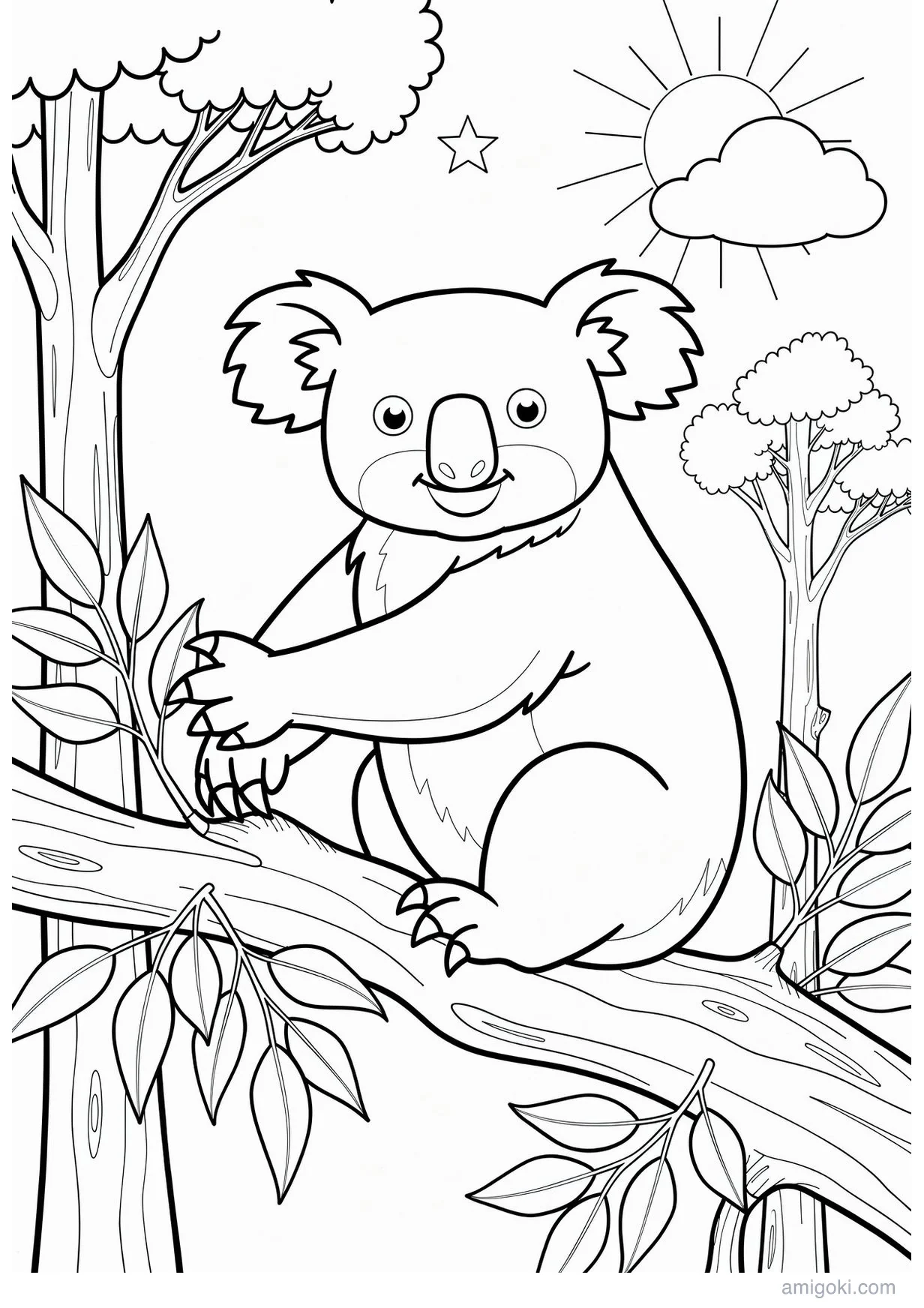 Detailed Koala Coloring Page for Kids 6 and Up