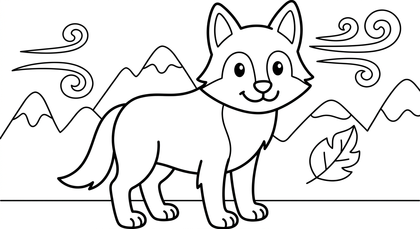 Dessin de loup à colorier gratuit, imprimable en PDF pour enfants de 2 à 5 ans