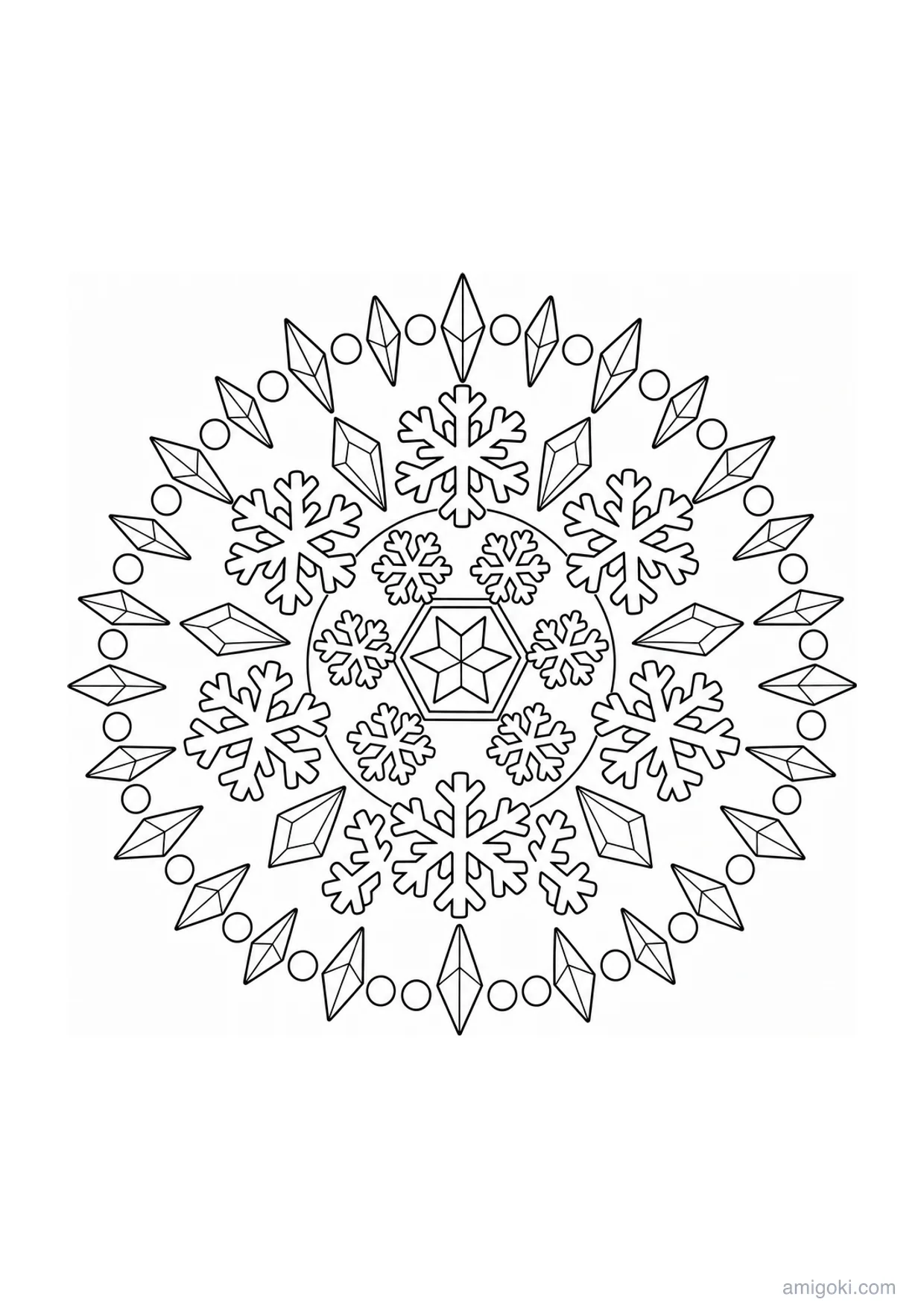 Mandala de Flocos de Neve para Colorir e Imprimir