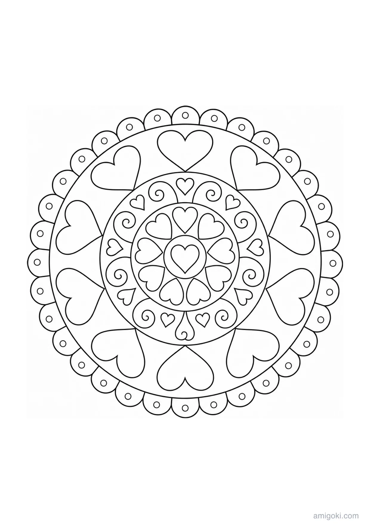 Mandala de Corazones para Colorear e Imprimir
