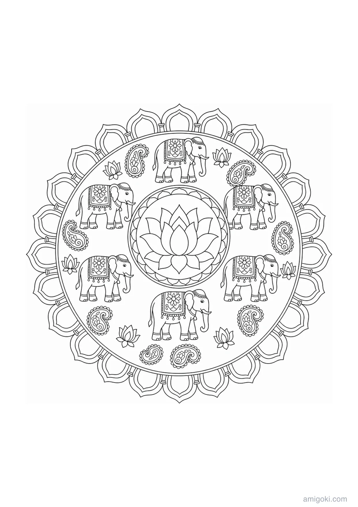 Elephant Mandala Coloring Page to Print Free