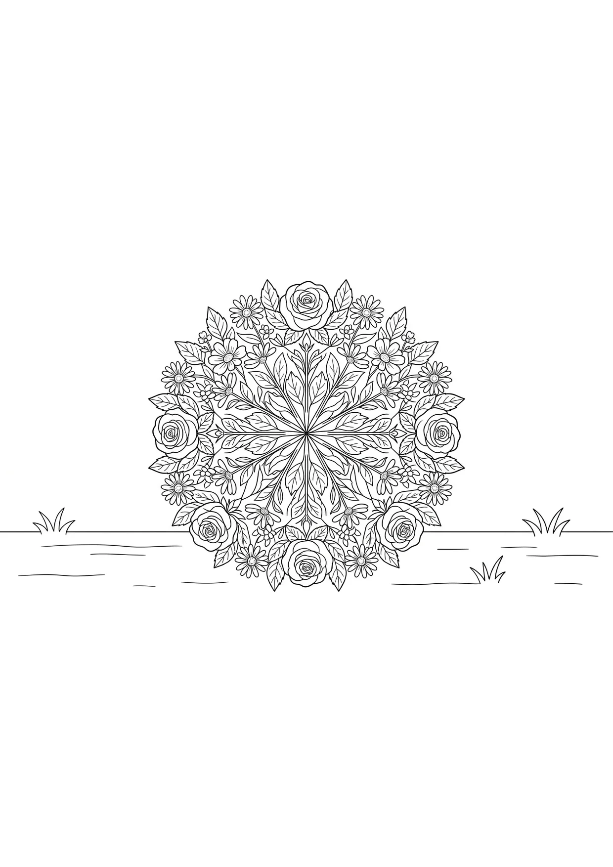 Dibujo de Mandala de flores para Colorear para Niños de 2 a 5 Años