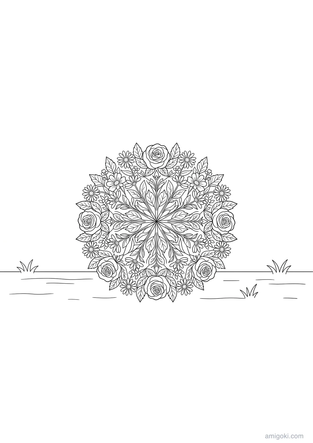 Mandala de Flores para Colorir para Maiores de 6 Anos