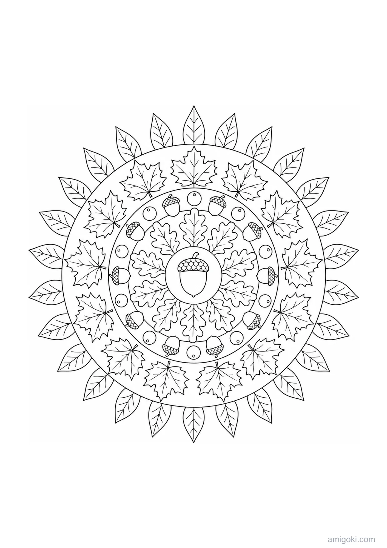 Mandala de Feuilles d'Automne à Colorier et Imprimer