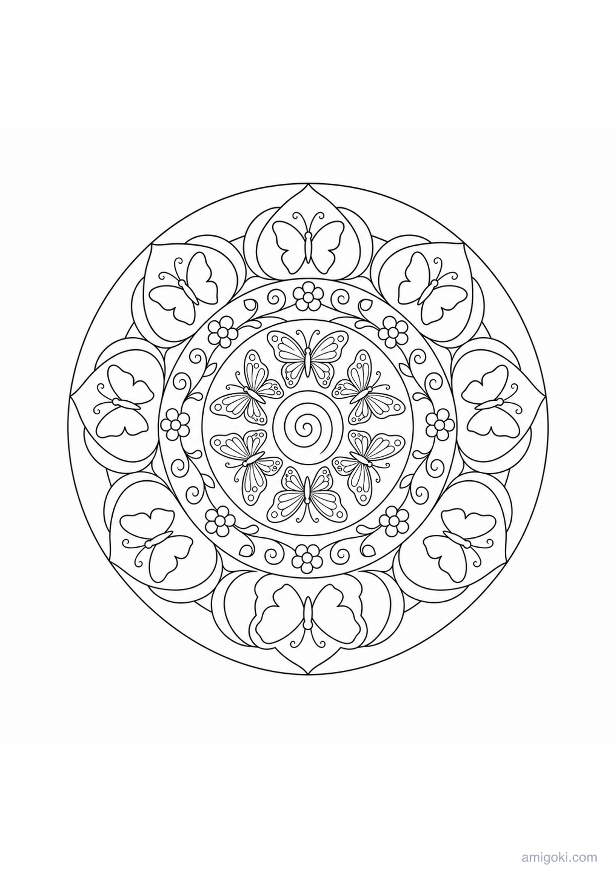 Mandala de Mariposas para Colorear e Imprimir
