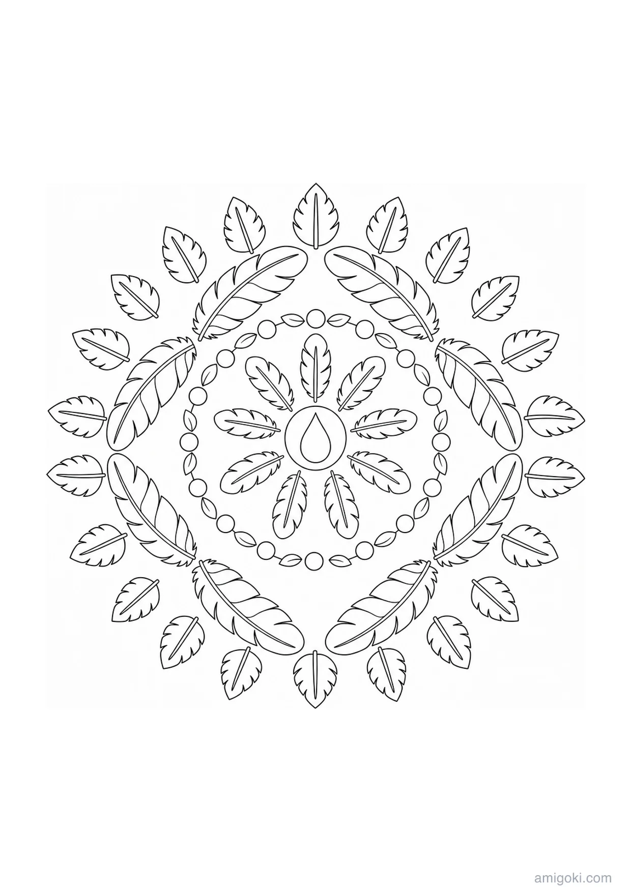 Mandala de Plumas para Colorear e Imprimir