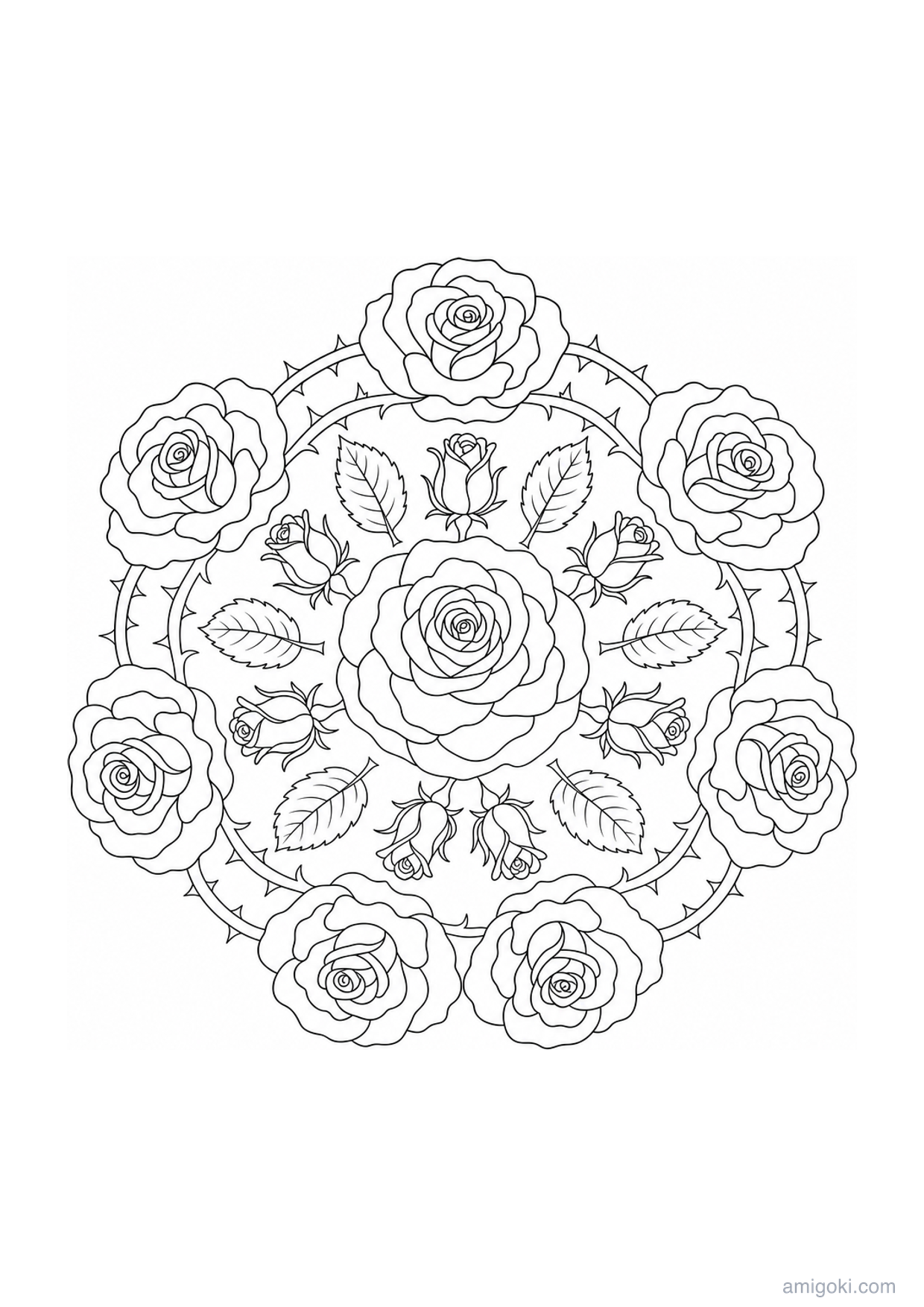 Mandala de Rosas para Colorear e Imprimir