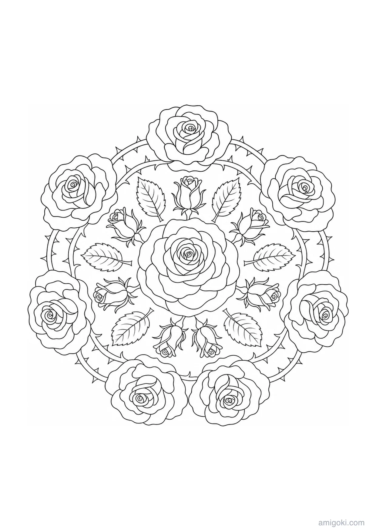 Rose Mandala Coloring Page to Print Free