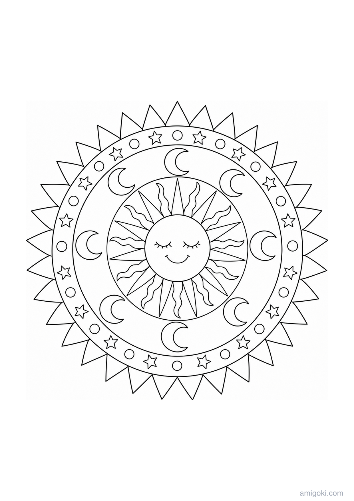 Mandala de Sol y Luna para Colorear e Imprimir