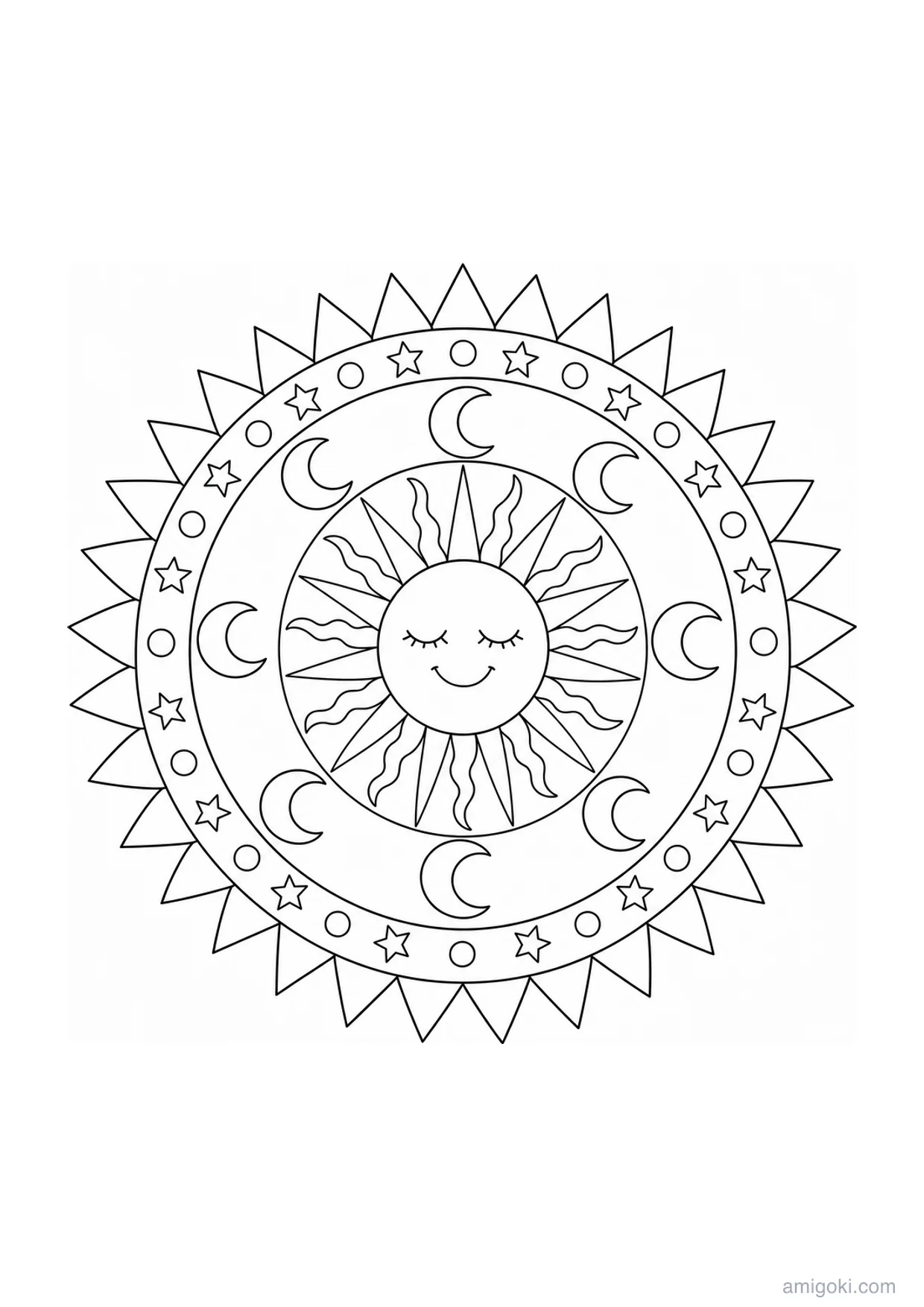 Mandala Soleil et Lune à Colorier et Imprimer