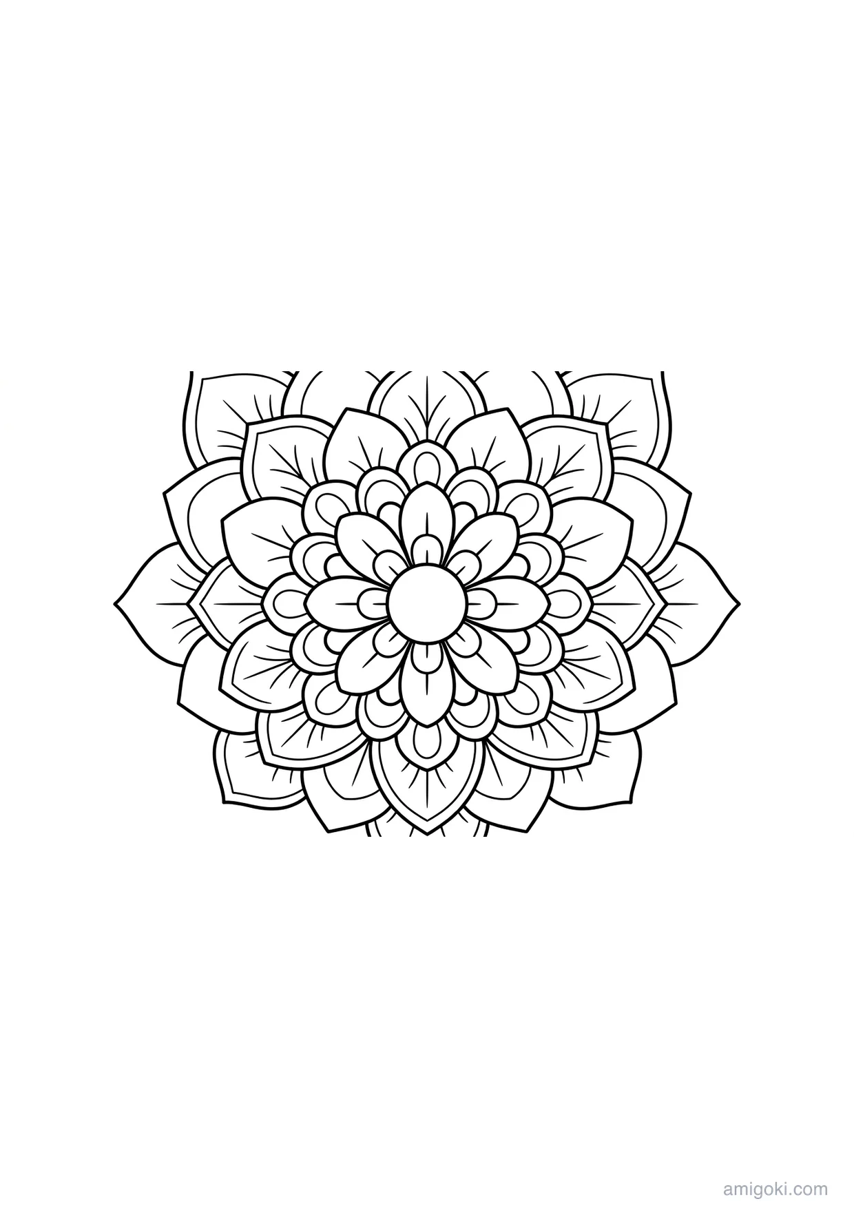 Simple Floral Mandala Coloring Page for Ages 6+