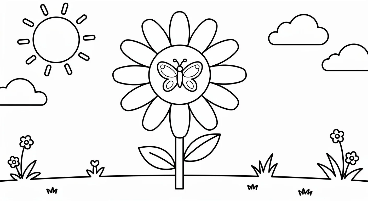 Desenho de Margarida com borboleta para Colorir