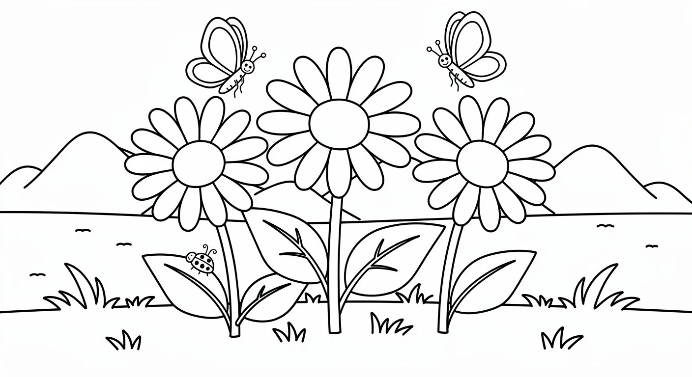 Daisies in a meadow Coloring Page