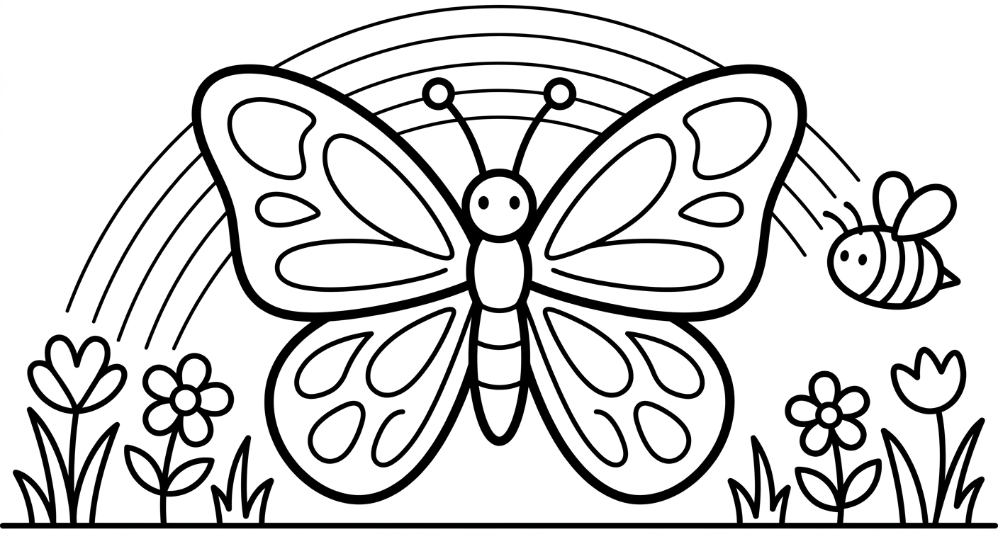 Dessin de papillon à colorier gratuit, imprimable en PDF pour enfants de 2 à 5 ans