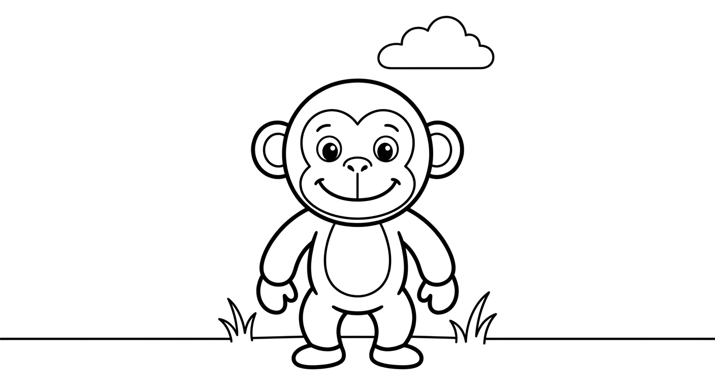 Dessin de singe à colorier gratuit, à imprimer en PDF pour enfants de 2 à 5 ans