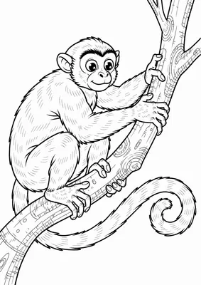 Dibujo de mono para colorear gratis, imprimible para niños pequeños, ilustración simple en blanco y negro