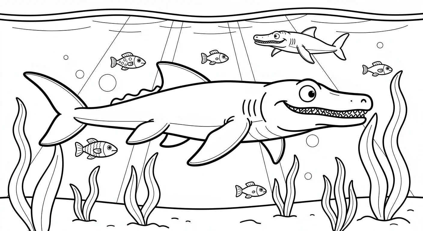 Mosasaurus in prehistoric ocean Coloring Page