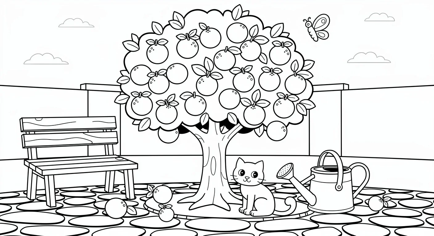 Orange tree in the yard Coloring Page