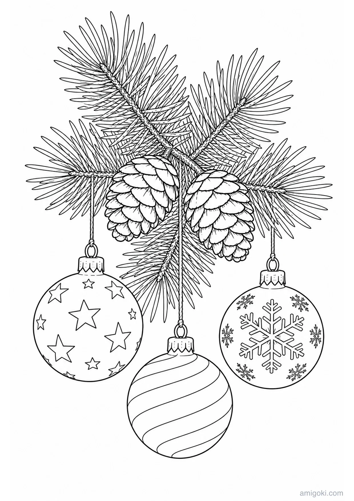 Desenho de Bolas de Natal para Colorir e Imprimir