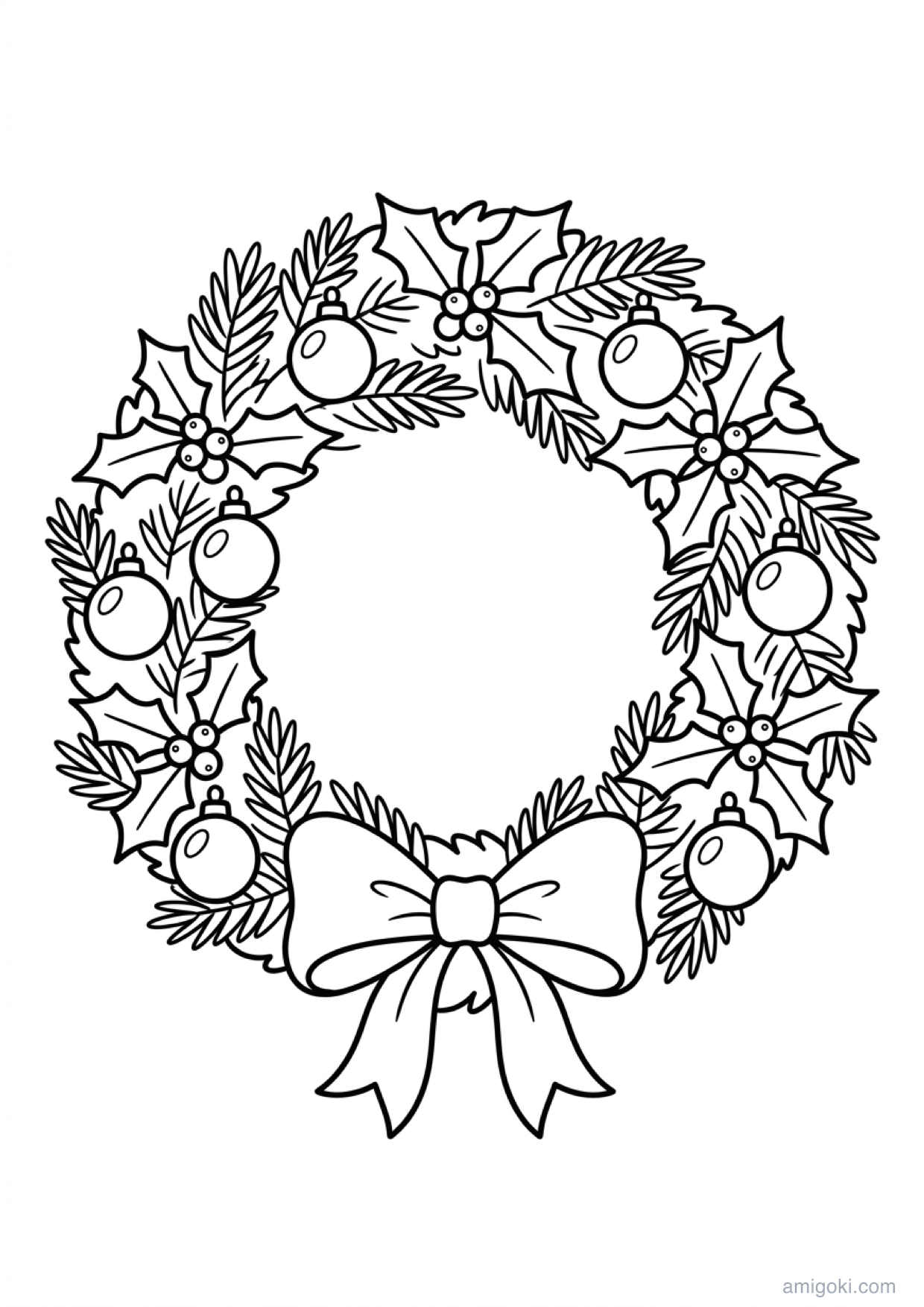 Christmas Wreath Coloring Page to Print Free