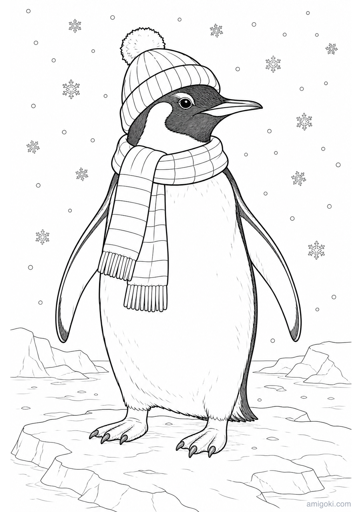 Desenho de Pinguim de Natal para Colorir e Imprimir