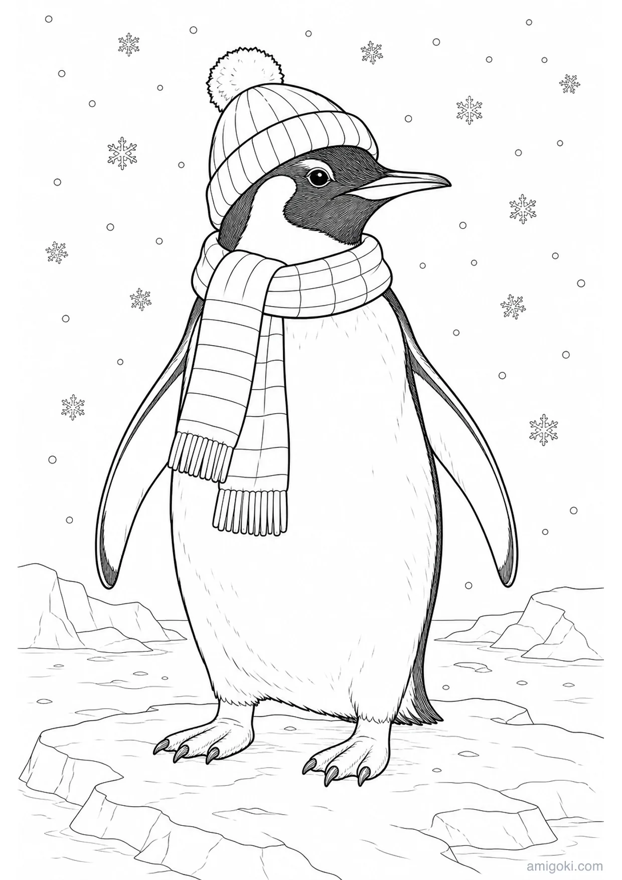 Desenho de Pinguim de Natal para Colorir e Imprimir