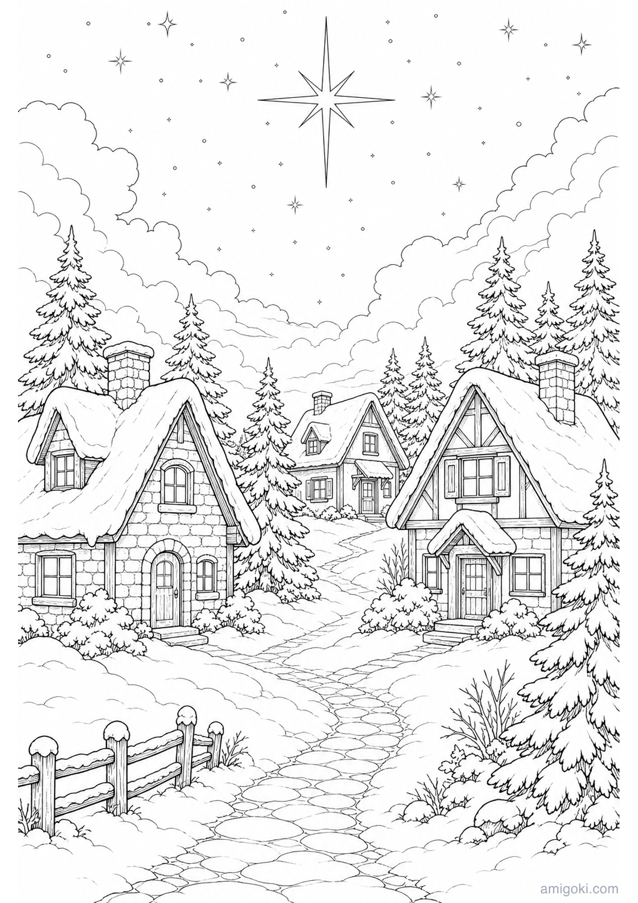 Desenho de Vila Nevada para Colorir e Imprimir