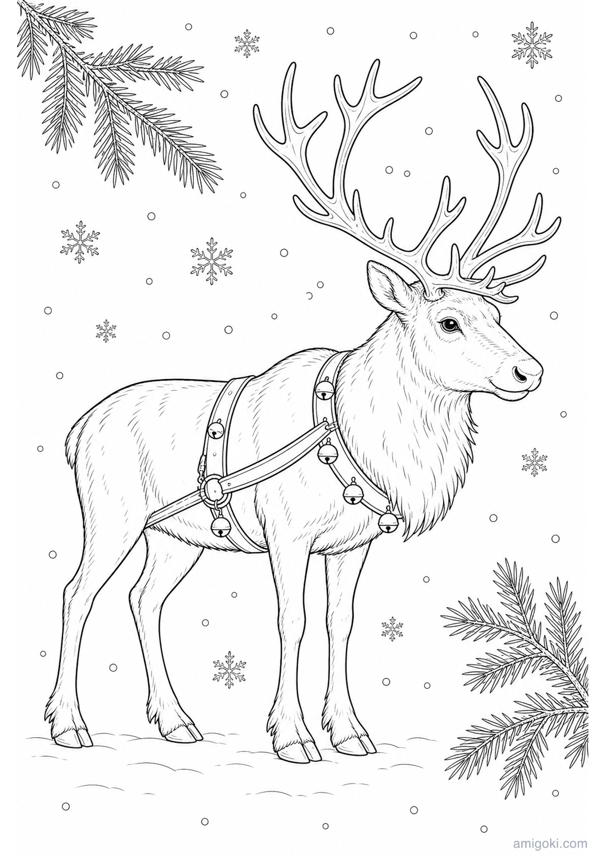 Christmas Reindeer Coloring Page to Print Free