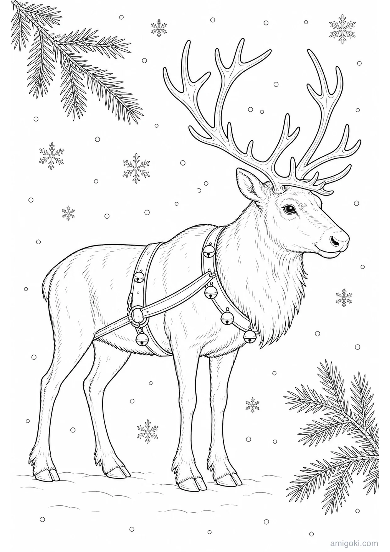 Christmas Reindeer Coloring Page to Print Free