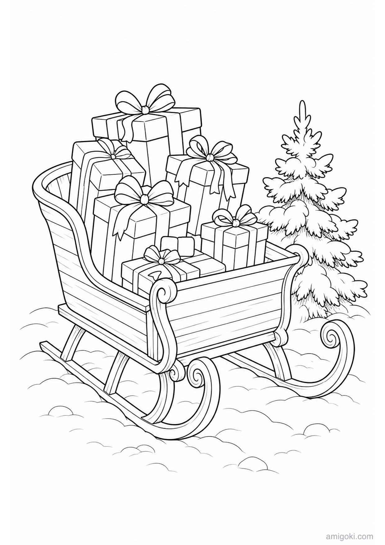 Christmas Sleigh Coloring Page to Print Free