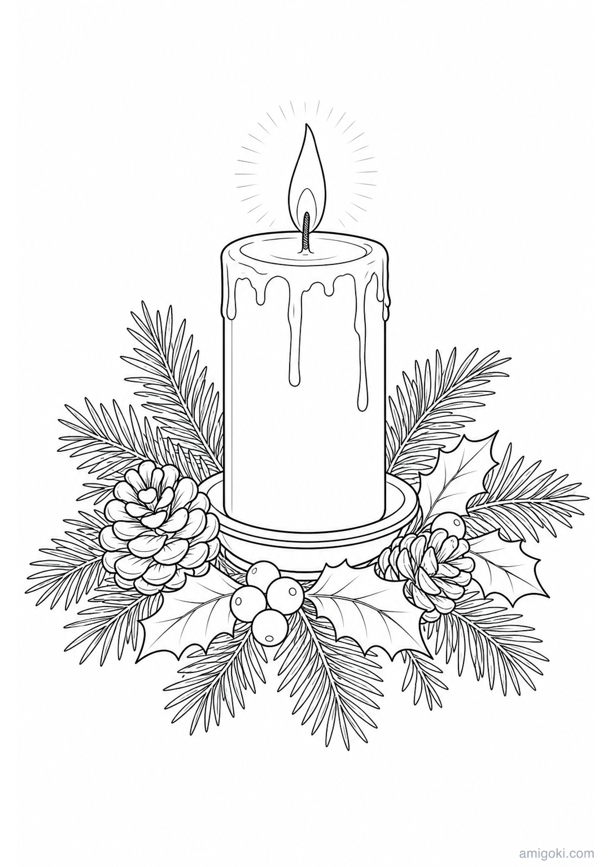 Desenho de Vela de Natal para Colorir e Imprimir