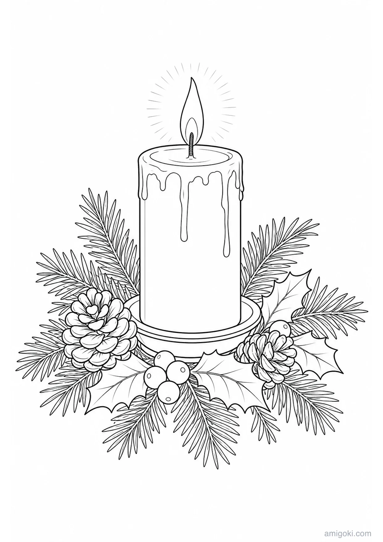 Dibujo de Vela de Navidad para Colorear e Imprimir