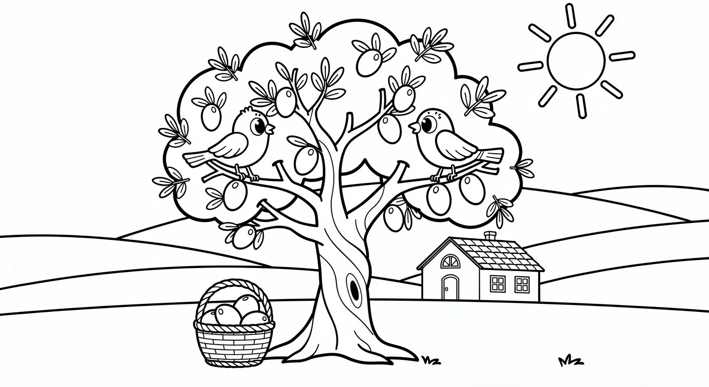 Olive tree in a mediterranean field Coloring Page