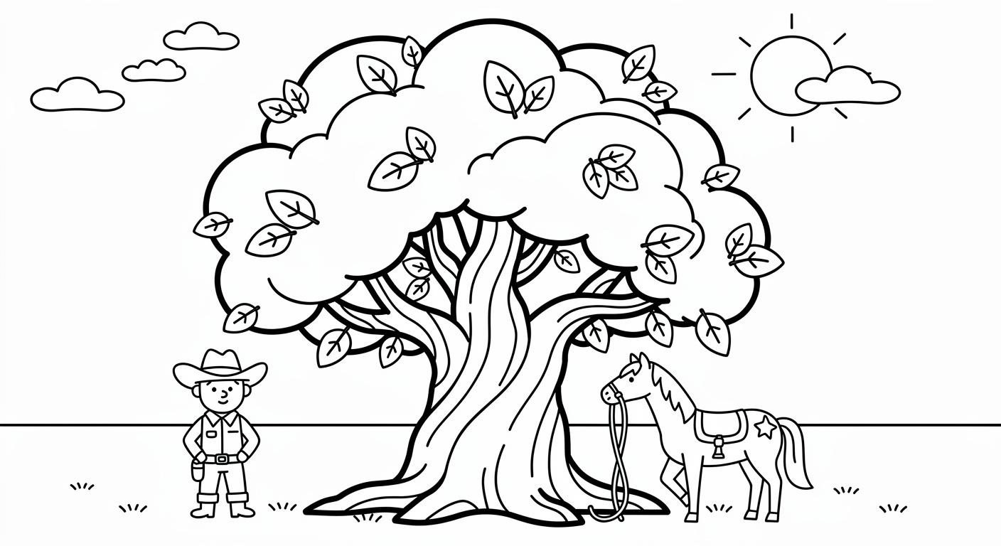 Dessin d'ombu dans la pampa argentine à colorier, illustration gratuite et imprimable pour enfants