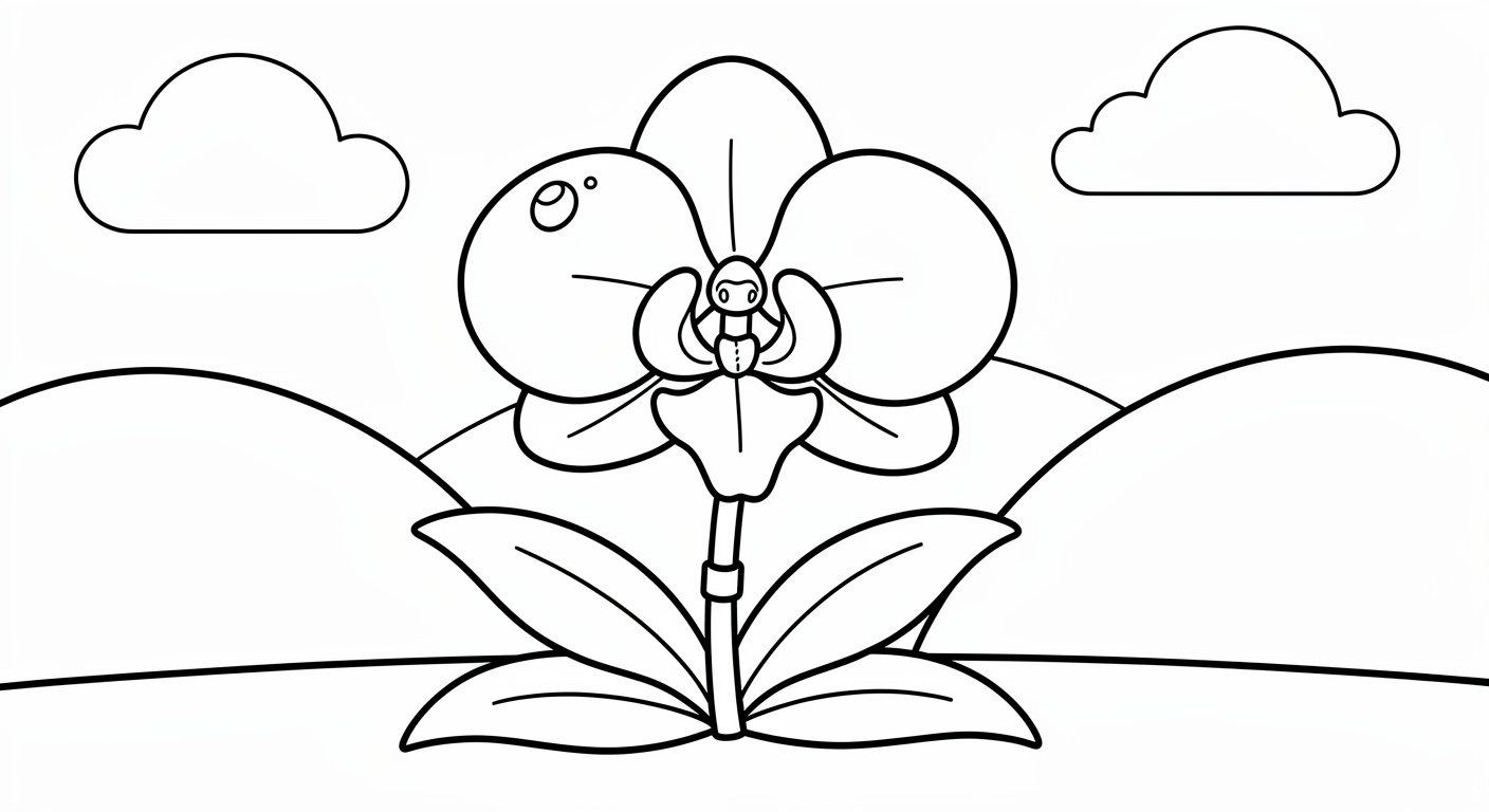 Desenho de orquídea branca para colorir, página imprimível grátis para crianças pequenas