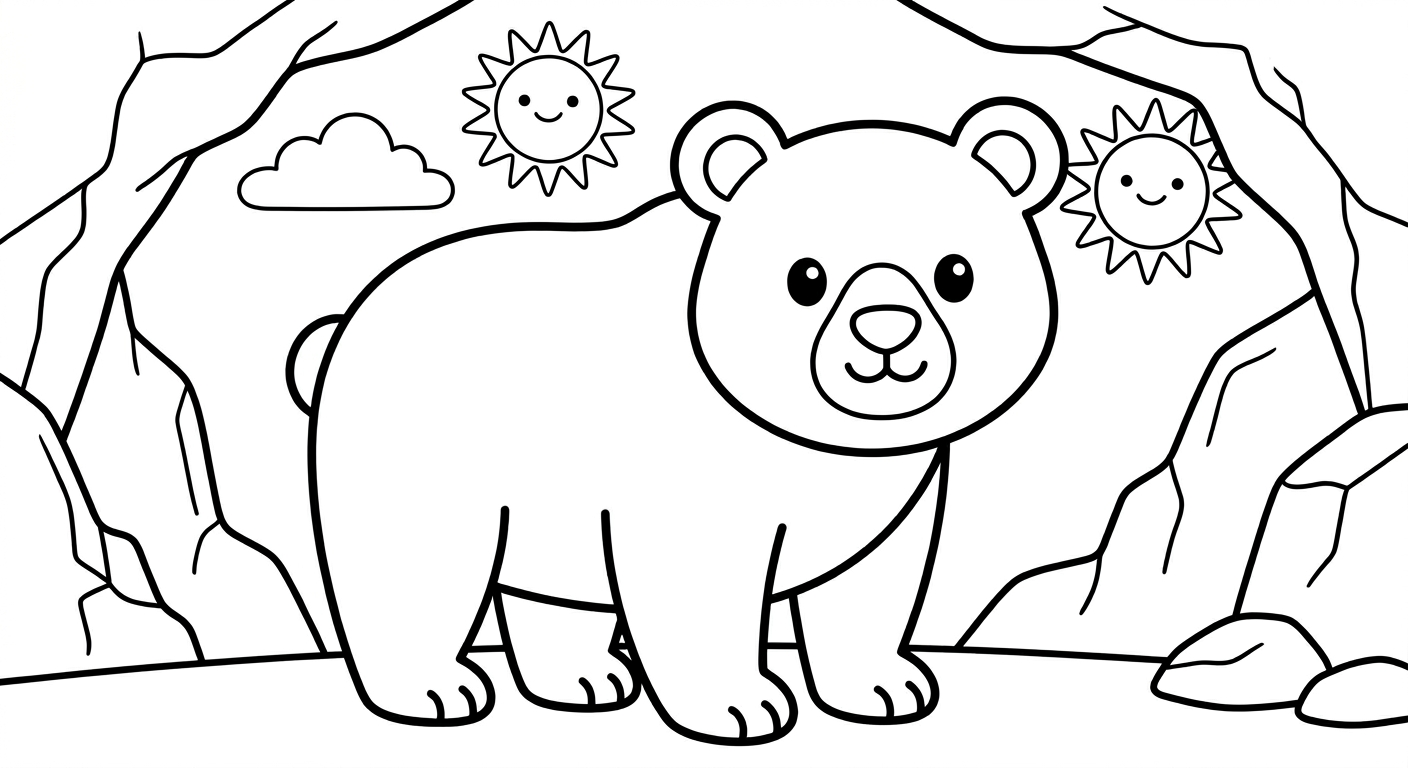 Bear coloring page for kids ages 2-5, free printable jungle animal drawing