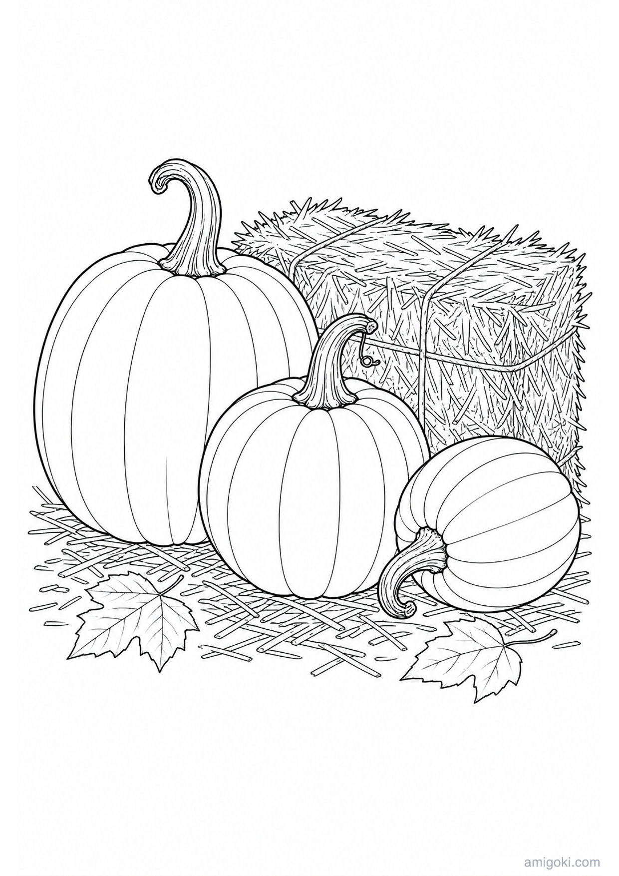 Autumn Pumpkins Coloring Page to Print Free