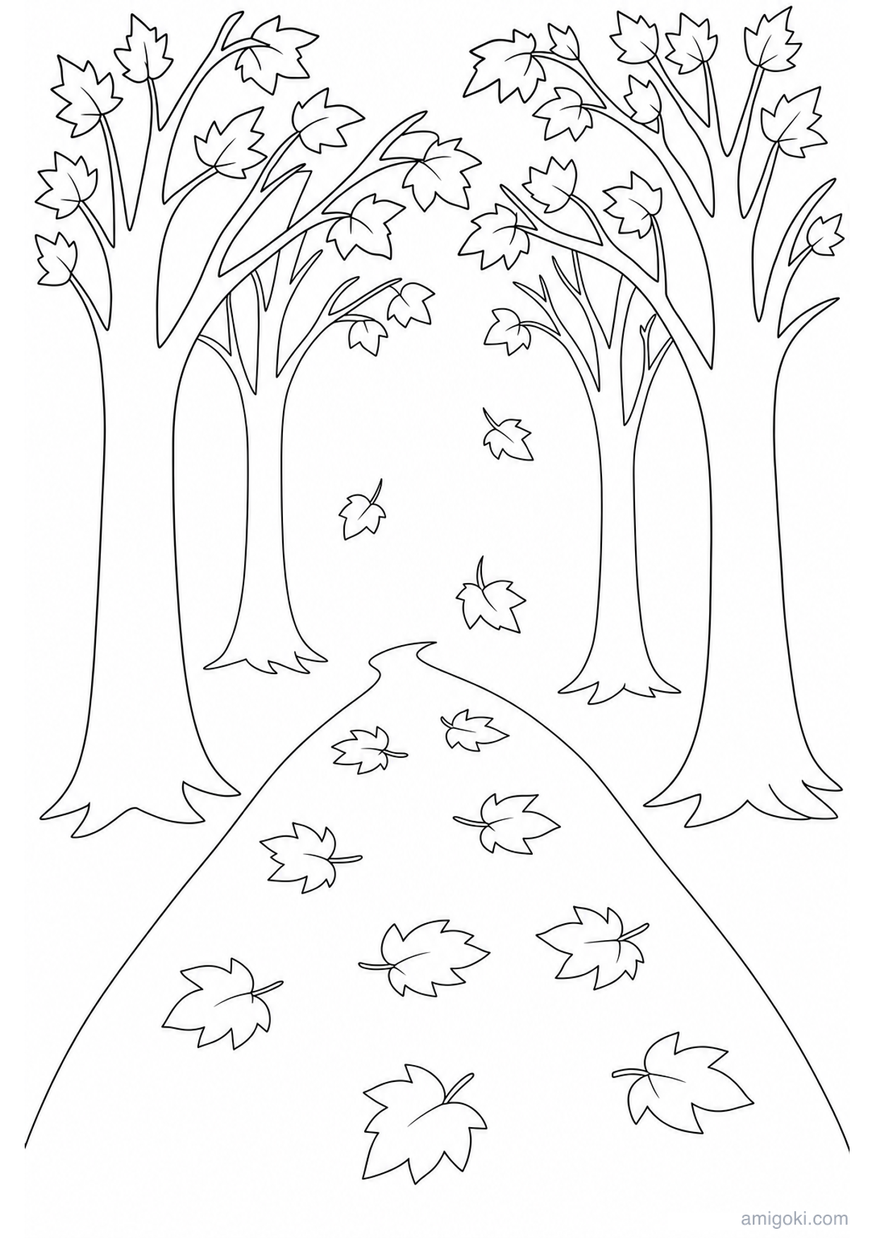 Autumn Forest Path Coloring Page to Print Free