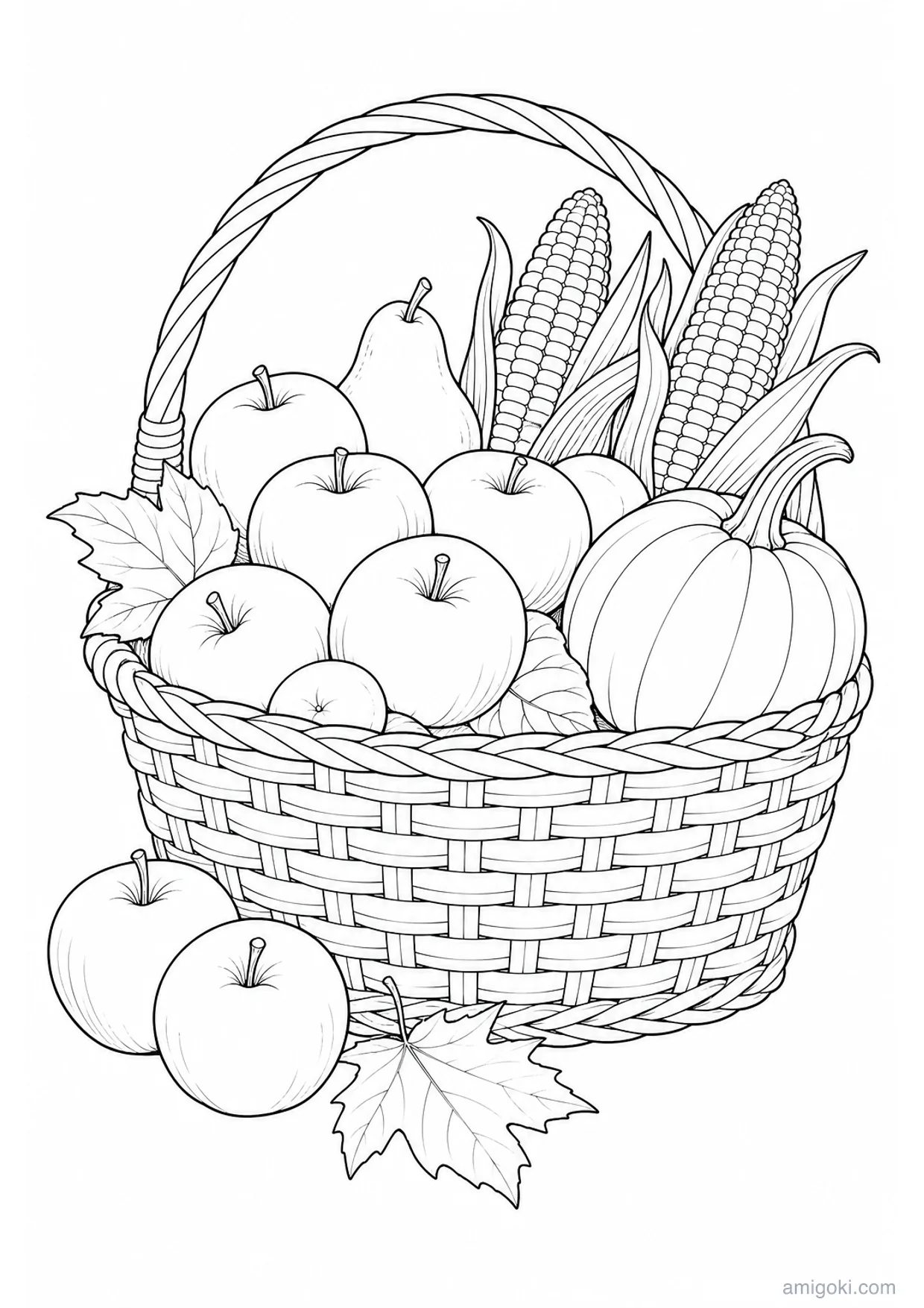 Dessin de Panier de Récolte d'Automne à Colorier et Imprimer