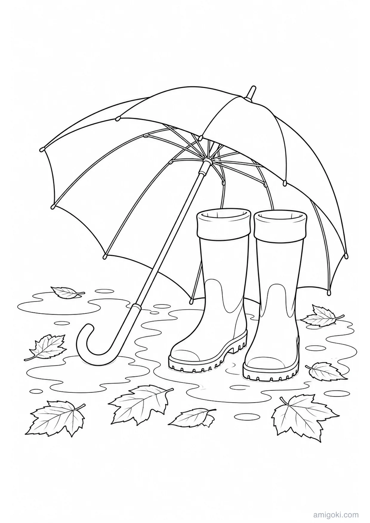 Dibujo de Paraguas y Botas de Lluvia para Colorear e Imprimir