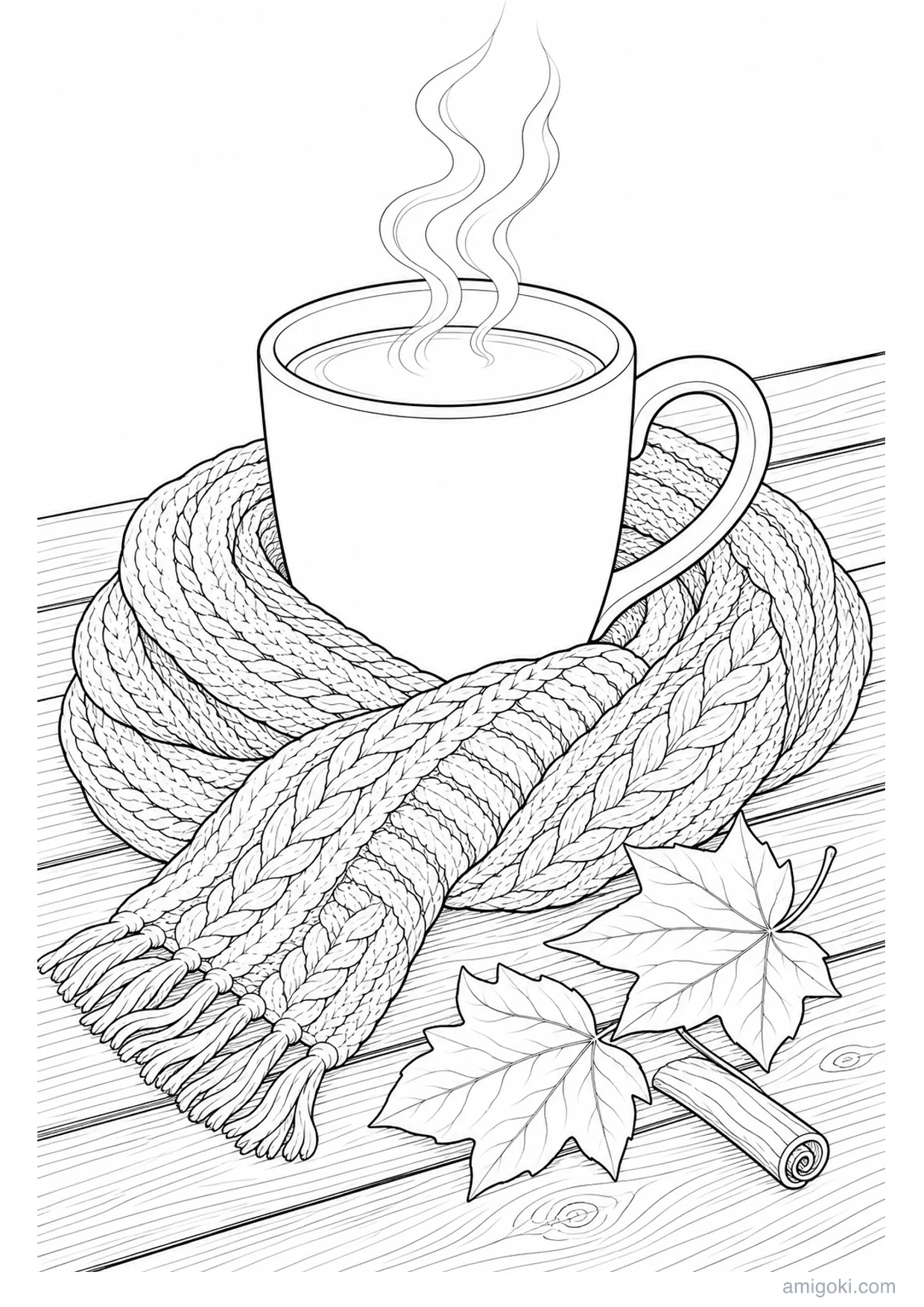 Dibujo de Taza y Bufanda de Otoño para Colorear e Imprimir