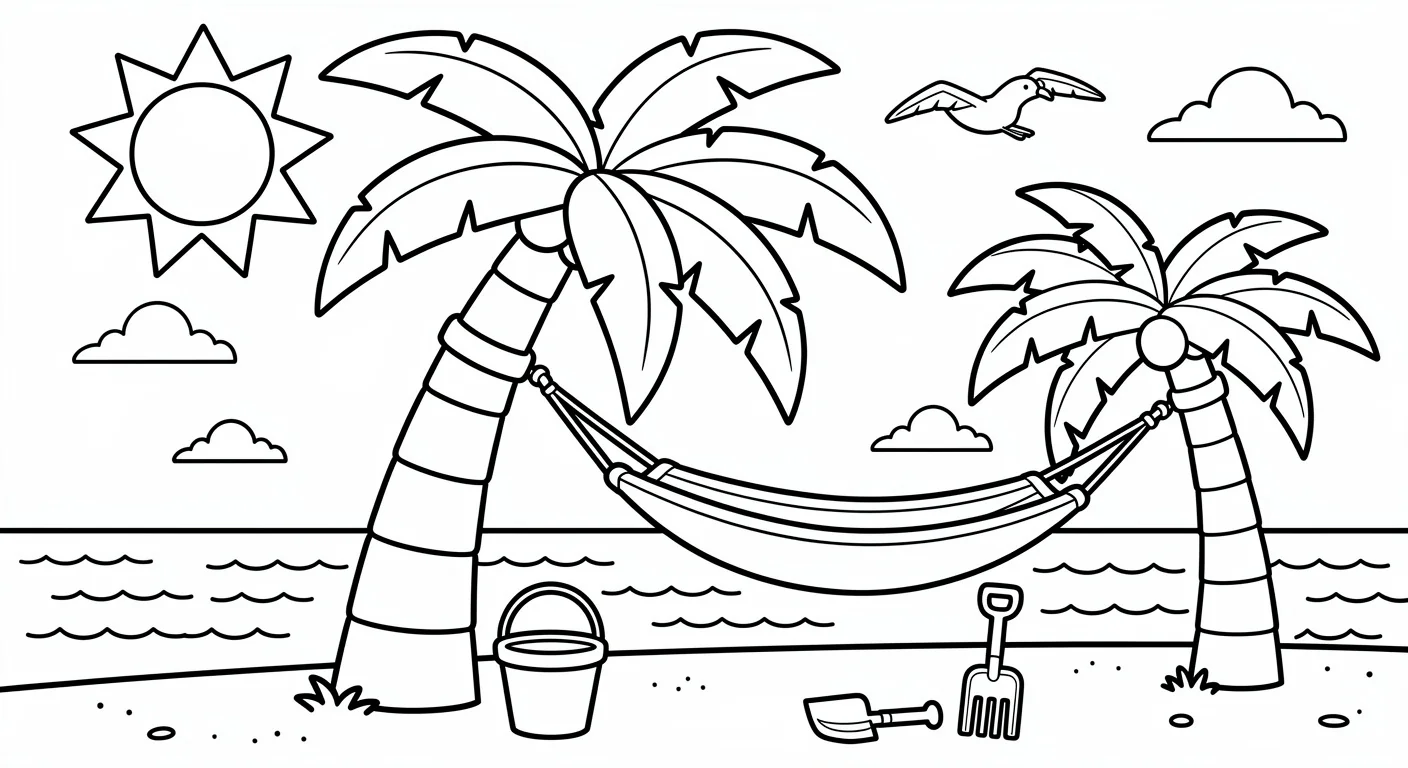 Dibujo de Palmera en playa para Colorear