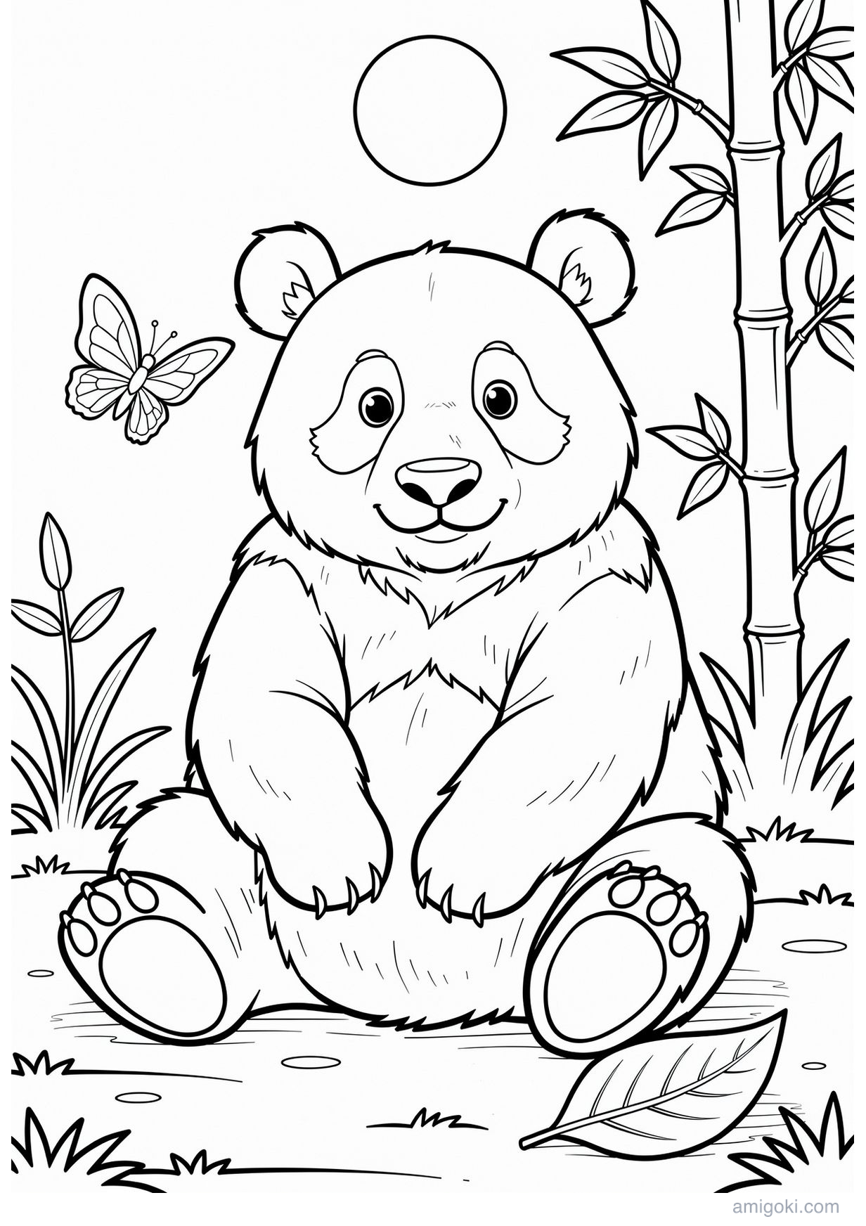 Panda coloring page for kids, free printable jungle animal drawing for children ages 5-8