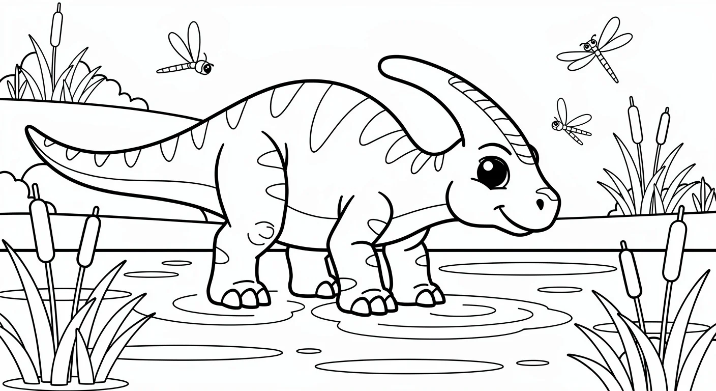 Parasaurolophus in swamp Coloring Page